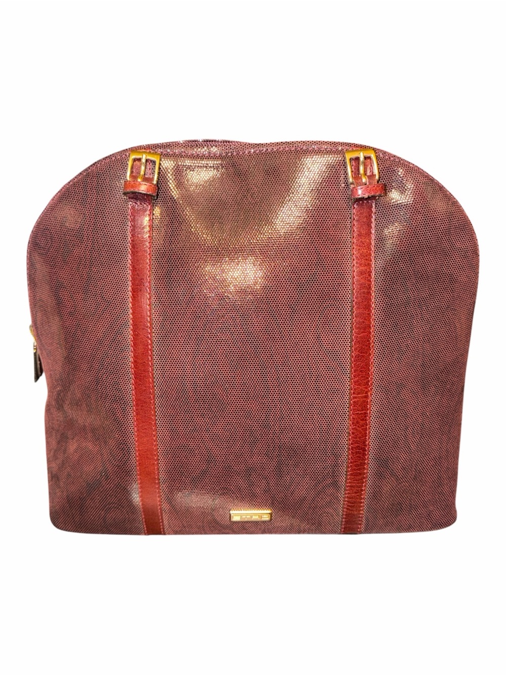 Vintage ETRO Burgundy Lizard Embossed Leather Shoulder Tote Bag - Excellent